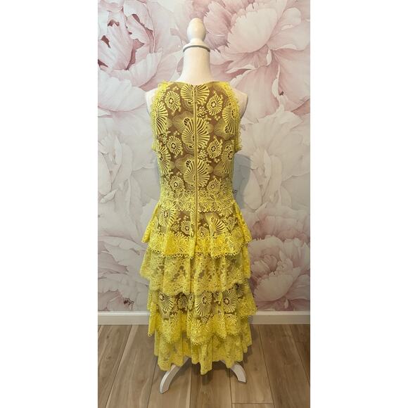 Bronx And Banco Bridget Yellow Midi Dress Ruffle US 10 Extra Large NWT Lace - Picture 5 of 12